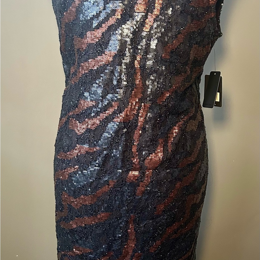 Tiger Inspired Sequin Dress in Navy / Brown